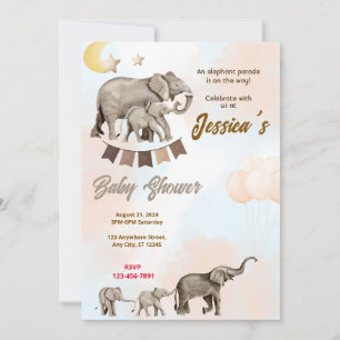 Invitation Baby shower Eléphant Parade