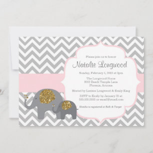 Invitation Baby shower éléphant, parties scintilla
