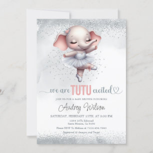 Invitation Baby shower éléphant Robe Argent et Tutu Rose