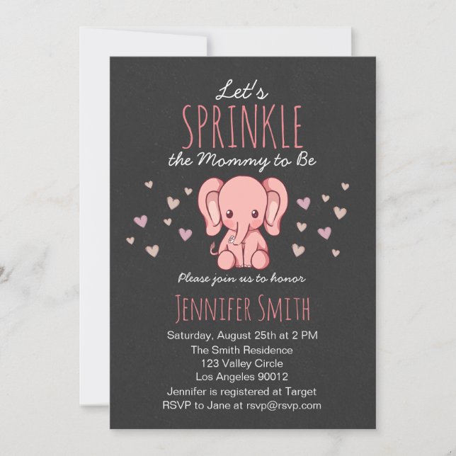 Invitation Baby shower Eléphant rose (Devant)