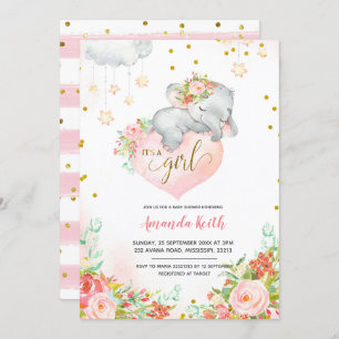 Invitation Baby shower Eléphant rose et or