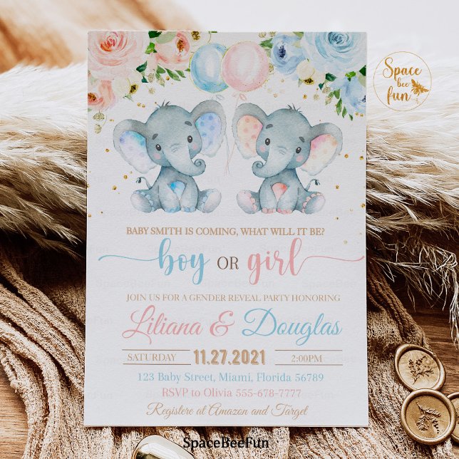 Invitation Baby shower éléphant Sexe révéler (Créateur téléchargé)