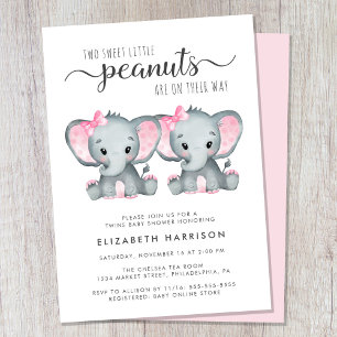 Invitation Baby shower Eléphant Twin Girls