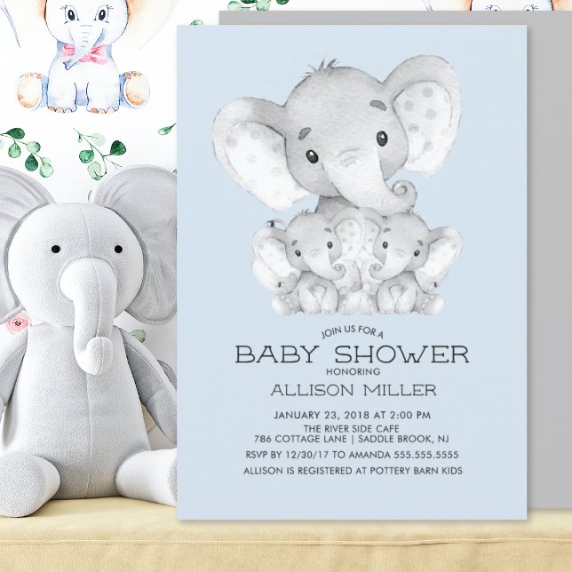 Invitation baby shower éléphant TWINS (Créateur téléchargé)