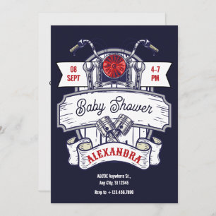 Invitation Baby shower emblématique du garage à moto