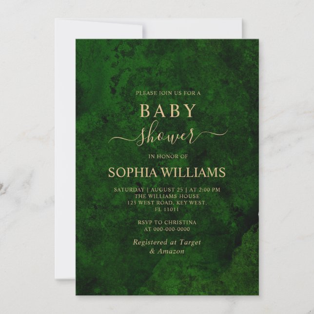 Invitation Baby shower Emerald Greenery & Gold Calligraphy (Devant)