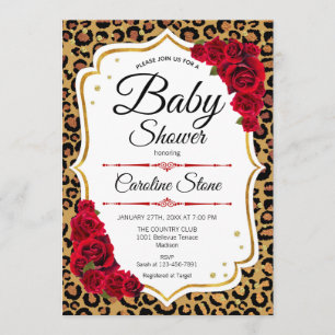 Invitation Baby shower - Empreinte de léopard Red Gold