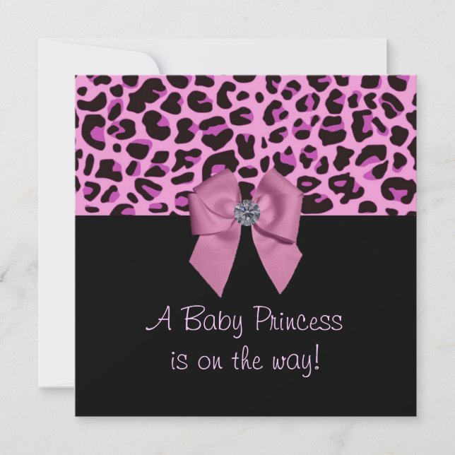Invitation Baby shower Empreinte de léopard rose (Devant)
