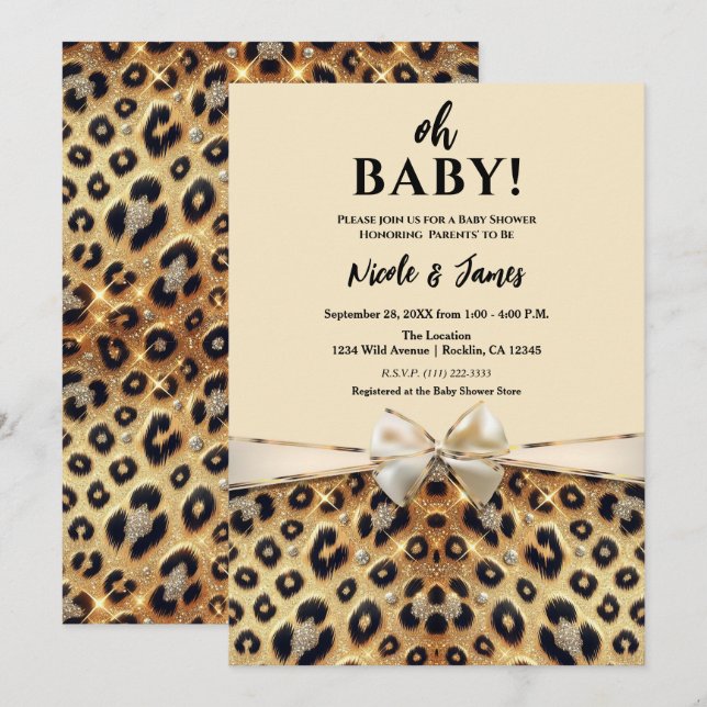 Invitation Baby shower Empreinte de léopard Sparkle Glam (Devant / Derrière)