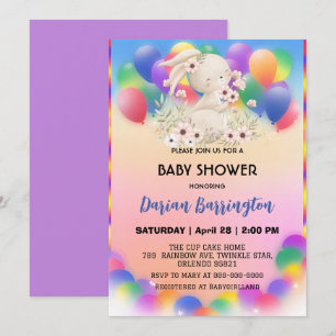 Invitation Baby shower en ballon de lapin rose mou