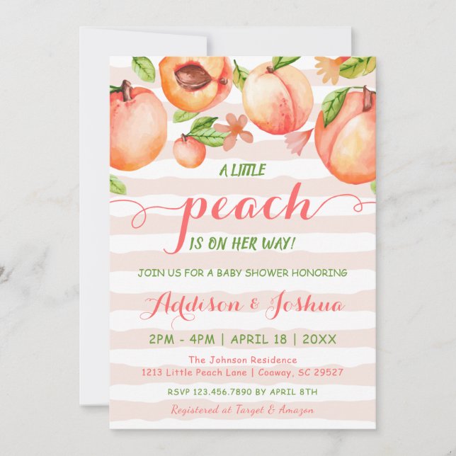 Invitation Baby shower en bande mince rose petit rose (Devant)