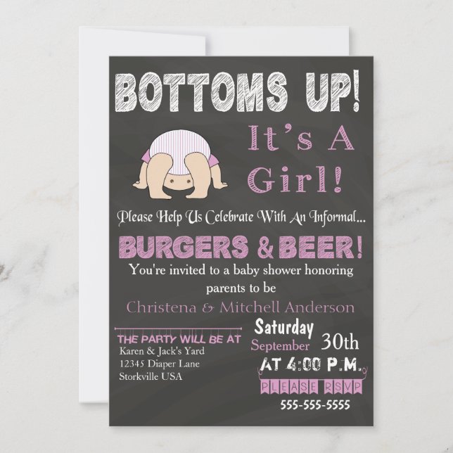Invitation Baby shower en bas (rose) (Devant)