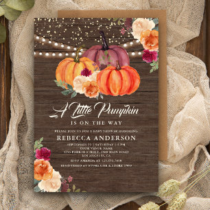 Invitation Baby shower en bois Citrouille orange brûlé
