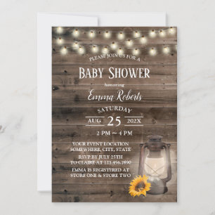 Invitation Baby shower en bois de grange de tournesol rustiqu