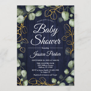 Invitation Baby shower en bois de la marine Eucalyptus Wreath