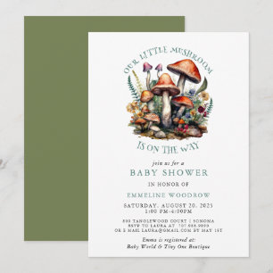 Invitation Baby shower en bois des champignons Whimsical ench