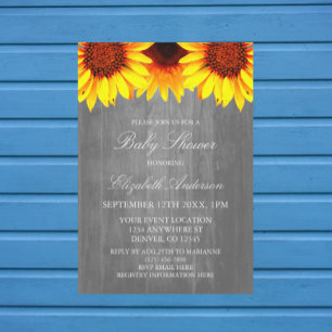 Invitation Baby shower en bois rustique tournesol