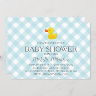 Invitation Baby shower en caoutchouc En vichy bleu