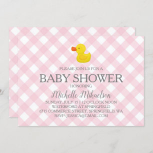 Invitation Baby shower en caoutchouc En vichy rose