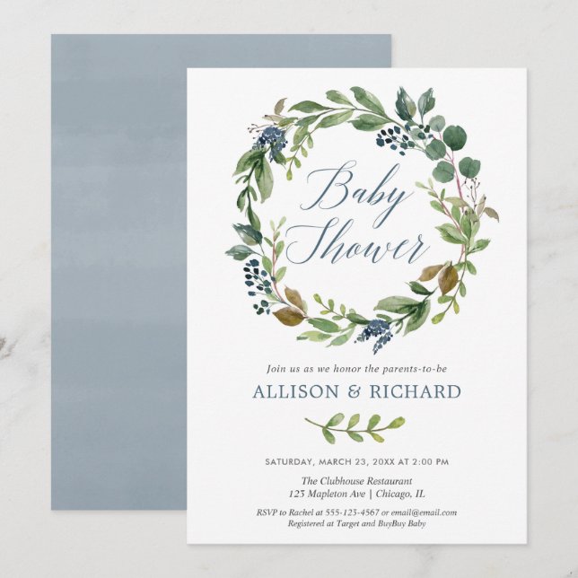 Invitation baby shower en couple, vert neutre pour les deux s (Devant / Derrière)