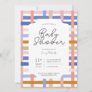 Invitation Baby shower en damier Retro Rainbow Plaid