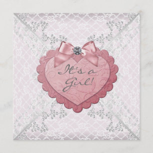 Invitation Baby shower en dentelle blanche rose Coeur