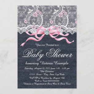 Invitation Baby-Shower en dentelle de diamant d'arc denim