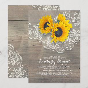 Invitation Baby shower en dentelle de tournesol rustique