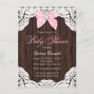 Invitation Baby Shower en dentelle et bois