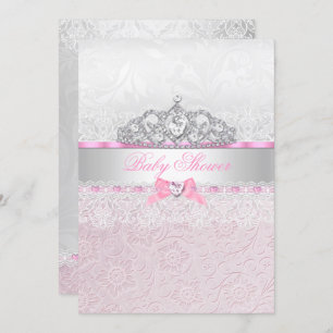 Invitation Baby shower en dentelle rose Princesse Tiara Invit