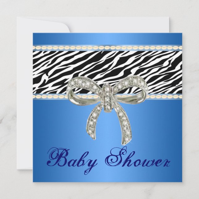 Invitation Baby shower en diamant bleu Zebra (Devant)