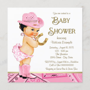 Invitation Baby shower en fer à cheval rose