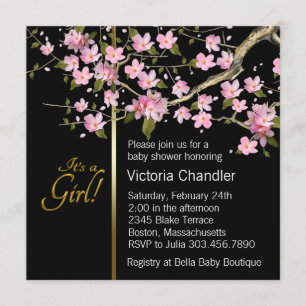 Invitation Baby shower en fleurs de cerisier rose