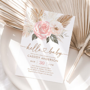 Invitation Baby shower en herbe Pampas Boho Rose