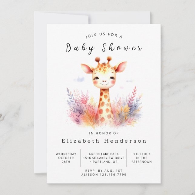 Invitation Baby shower en ligne Boho Giraffe (Devant)