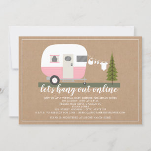 Invitation Baby shower en ligne Pink Trailer Camper Woodland