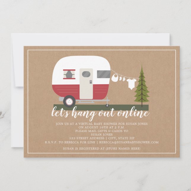 Invitation Baby shower en ligne Red Trailer Camper Woodland (Devant)