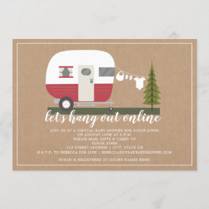 Invitation Baby shower en ligne Red Trailer Camper Woodland