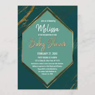 Invitation Baby shower en marbre géométrique Emerald Green Go