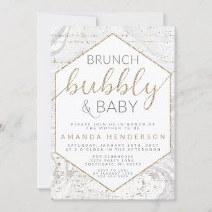 Invitation Baby shower en marbre gris bulle et béb