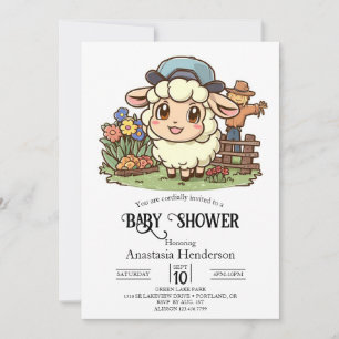 Invitation Baby shower en mouton simple enchaîné