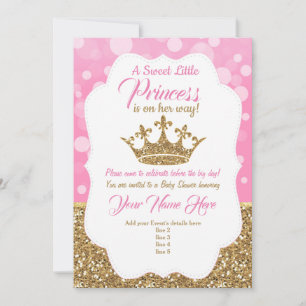 Invitation Baby shower en or rose princesse, Royal