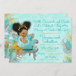 Invitation Baby shower en or turquoise
