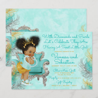 Invitation Baby shower en or turquoise