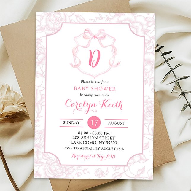 Invitation Baby shower en poitrine rose pâle (Créateur téléchargé)