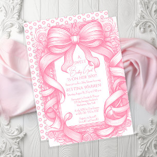 Invitation Baby shower en ruban rose Coquette Bow Toile de Jo