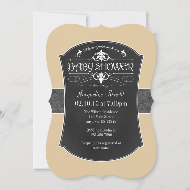 Invitation Baby shower en tableau noir gris brun T (Devant)