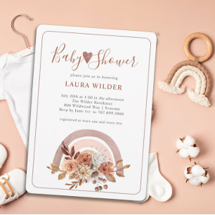 Invitation Baby shower en terre cuite Boho aquarelle arc-en-c