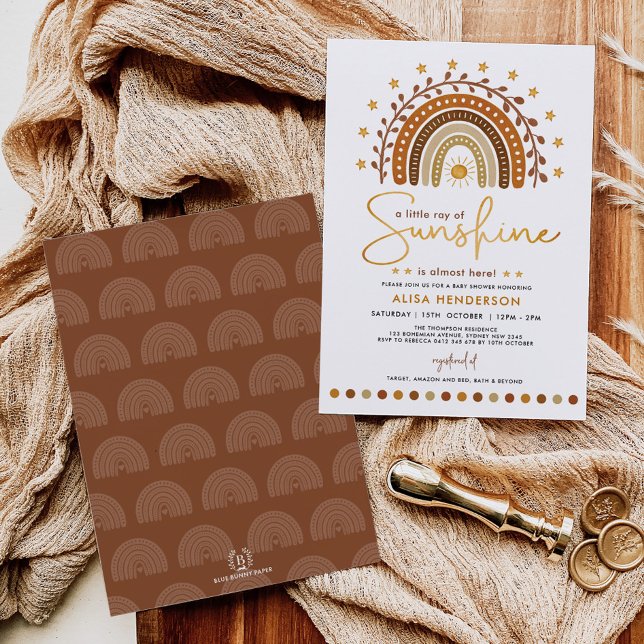 Invitation Baby shower en terre cuite Boho Arc en ciel et sol (Créateur téléchargé)