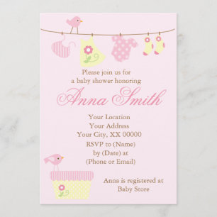 Invitation Baby shower en tissu rose
